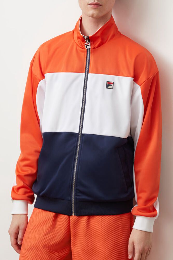 Fila Jacket Mens Orange/White/Navy Sterling Track - Ireland 06531-NOLI